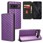 For Google Pixel 8 Pro Cubic Grid Texture Flip Leather Phone Case(Purple)