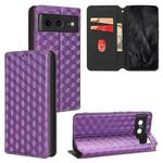 For Google Pixel 8 Cubic Grid Texture Flip Leather Phone Case(Purple)