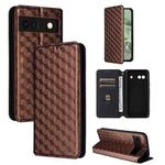 For Google Pixel 8a Cubic Grid Texture Flip Leather Phone Case(Brown)