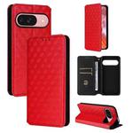 For Google Pixel 9 / Pixel 9 Pro Cubic Grid Texture Flip Leather Phone Case(Red)