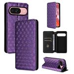 For Google Pixel 9 / Pixel 9 Pro Cubic Grid Texture Flip Leather Phone Case(Purple)