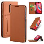 For Xiaomi Redmi Note 8 Pro Strong Magnetism Shockproof Horizontal Flip Liquid Feel Leather Case with Holder & Card Slots & Wallet(Brown)
