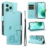 For Honor 400 Lite Adorable Cat Embossed Pattern Flip Leather Phone Case(Green)
