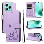 For Honor 400 Lite Adorable Cat Embossed Pattern Flip Leather Phone Case(Purple)