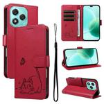 For Honor 400 Lite Adorable Cat Embossed Pattern Flip Leather Phone Case(Red)