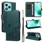 For Honor 400 Lite Adorable Cat Embossed Pattern Flip Leather Phone Case(Dark Green)