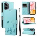 For Honor 400 Global 156.5mm Adorable Cat Embossed Pattern Flip Leather Phone Case(Green)