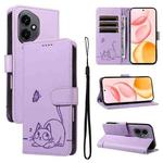For Honor 400 Global 156.5mm Adorable Cat Embossed Pattern Flip Leather Phone Case(Purple)
