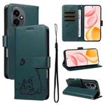 For Honor 400 Global 156.5mm Adorable Cat Embossed Pattern Flip Leather Phone Case(Dark Green)