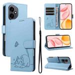 For Honor 400 Global 156.5mm Adorable Cat Embossed Pattern Flip Leather Phone Case(Sky Blue)