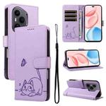 For Honor 400 Pro Global 160.8mm Adorable Cat Embossed Pattern Flip Leather Phone Case(Purple)