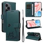 For Honor 400 Pro Global 160.8mm Adorable Cat Embossed Pattern Flip Leather Phone Case(Dark Green)