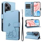For Honor 400 Pro Global 160.8mm Adorable Cat Embossed Pattern Flip Leather Phone Case(Sky Blue)