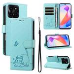 For Honor X6c / X6b / X6a / X5b Adorable Cat Embossed Pattern Flip Leather Phone Case(Green)