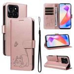 For Honor X6c / X6b / X6a / X5b Adorable Cat Embossed Pattern Flip Leather Phone Case(Rose Gold)