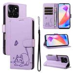 For Honor X6c / X6b / X6a / X5b Adorable Cat Embossed Pattern Flip Leather Phone Case(Purple)