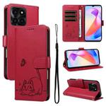 For Honor X6c / X6b / X6a / X5b Adorable Cat Embossed Pattern Flip Leather Phone Case(Red)