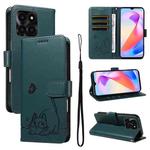 For Honor X6c / X6b / X6a / X5b Adorable Cat Embossed Pattern Flip Leather Phone Case(Dark Green)