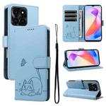 For Honor X6c / X6b / X6a / X5b Adorable Cat Embossed Pattern Flip Leather Phone Case(Sky Blue)