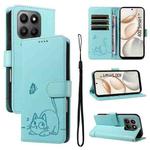 For Honor 400 Smart 5G Adorable Cat Embossed Pattern Flip Leather Phone Case(Green)