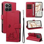 For Honor 400 Smart 5G Adorable Cat Embossed Pattern Flip Leather Phone Case(Red)