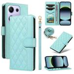 For Xiaomi Poco M6 Pro 4G Global Three Card Slot Diamond Grid  Leather Phone Case with Long / Short Straps(Green)