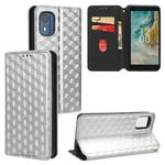 For Nokia C02 Cubic Grid Texture Flip Leather Phone Case(Silver)