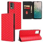 For Nokia C32 Cubic Grid Texture Flip Leather Phone Case(Red)