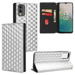 For Nokia C32 Cubic Grid Texture Flip Leather Phone Case(Silver)