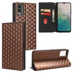 For Nokia C32 Cubic Grid Texture Flip Leather Phone Case(Brown)