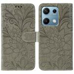 For Redmi Note 14S 4G Global Lace Flower Embossing Flip Leather Phone Case(Grey)