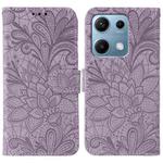For Redmi Note 14S 4G Global Lace Flower Embossing Flip Leather Phone Case(Purple)