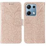 For Redmi Note 14S 4G Global Lace Flower Embossing Flip Leather Phone Case(Rose Gold)