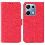 For Redmi Note 14S 4G Global Lace Flower Embossing Flip Leather Phone Case(Red)