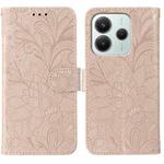 For Redmi Note 14 4G 163.25mm Global Lace Flower Embossing Flip Leather Phone Case(Rose Gold)