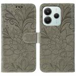 For Redmi Note 14 4G 164.84mm EU Lace Flower Embossing Flip Leather Phone Case(Grey)