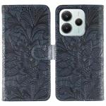 For Redmi Note 14 4G 164.84mm EU Lace Flower Embossing Flip Leather Phone Case(Dark Blue)