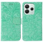 For Redmi Note 14 5G Global Lace Flower Embossing Flip Leather Phone Case(Green)