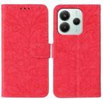 For Redmi Note 14 5G Global Lace Flower Embossing Flip Leather Phone Case(Red)