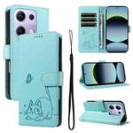 For Xiaomi Poco M6 Pro 4G Global Adorable Cat Embossed Pattern Flip Leather Phone Case(Green)