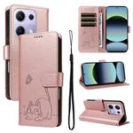 For Xiaomi Poco M6 Pro 4G Global Adorable Cat Embossed Pattern Flip Leather Phone Case(Rose Gold)