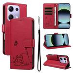 For Xiaomi Poco M6 Pro 4G Global Adorable Cat Embossed Pattern Flip Leather Phone Case(Red)
