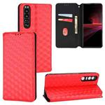For Sony Xperia 1 III Cubic Grid Texture Flip Leather Phone Case(Red)