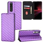 For Sony Xperia 1 III Cubic Grid Texture Flip Leather Phone Case(Purple)