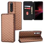 For Sony Xperia 1 III Cubic Grid Texture Flip Leather Phone Case(Brown)