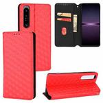 For Sony Xperia 1 IV Cubic Grid Texture Flip Leather Phone Case(Red)