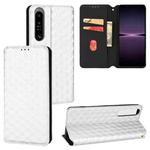 For Sony Xperia 1 IV Cubic Grid Texture Flip Leather Phone Case(Silver)