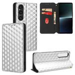For Sony Xperia 1 V Cubic Grid Texture Flip Leather Phone Case(Silver)