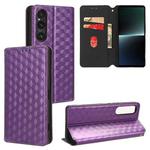 For Sony Xperia 1 V Cubic Grid Texture Flip Leather Phone Case(Purple)