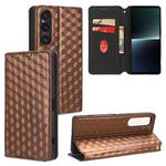 For Sony Xperia 1 V Cubic Grid Texture Flip Leather Phone Case(Brown)